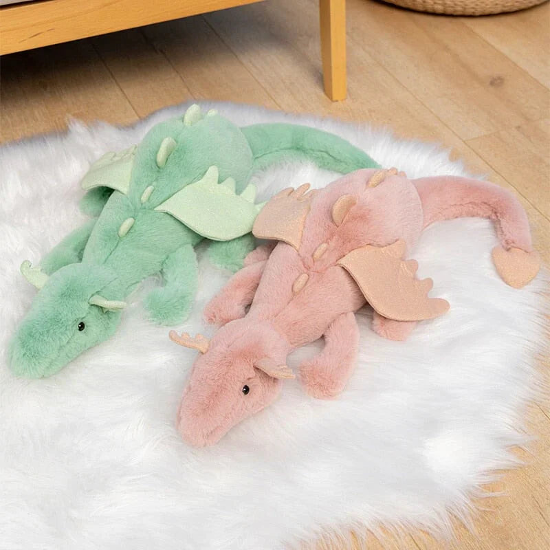 50cm plush Gōkin dragon; soft PP cotton; pastel pink & mint green; cuddly toy for kids & adults; hypoallergenic.
