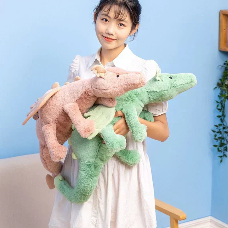 50cm plush Gōkin dragons in pink & green; soft PP cotton, cuddly, hypoallergenic, perfect for kids & adults.