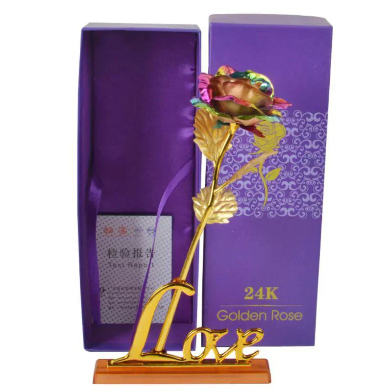 Iridescent galaxy rose in 24k gold-plated frame, with "Love" stand.  Perfect gift.