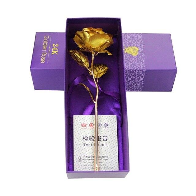 24k gold-plated iridescent galaxy rose in purple gift box; perfect gift for anniversaries or birthdays.