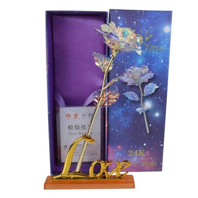 Iridescent galaxy rose in 24k gold-plated frame with heart stand; engraved "Love You For Life."  Perfect gift.