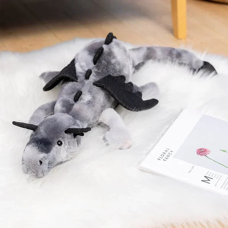 50cm gray Gōkin dragon plush toy, soft PP cotton, black wings, cuddly companion for kids & adults.