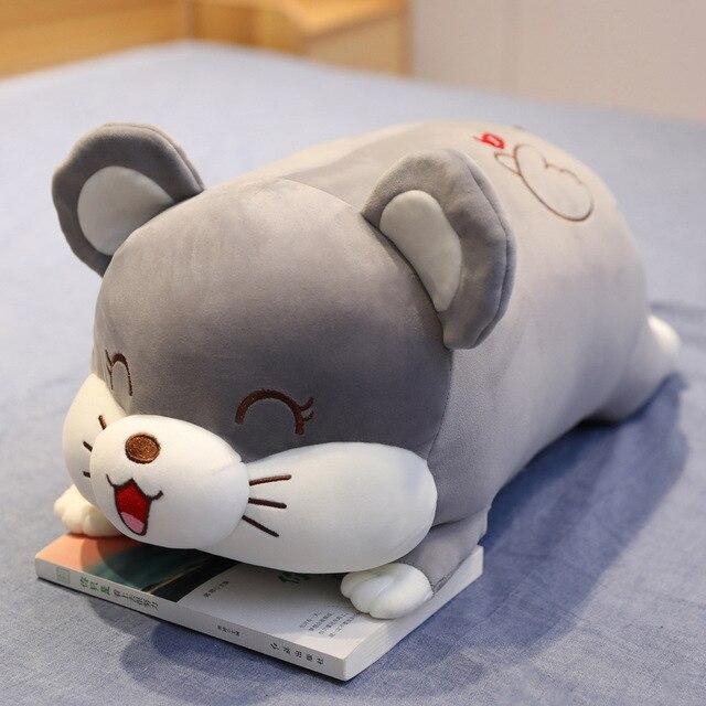 Gray hamster plush body pillow, super soft PP cotton filling, hypoallergenic, great for sleeping & cuddling.