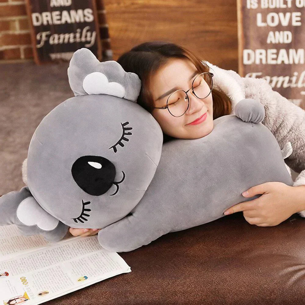 Gray koala plush toy, hypoallergenic PP cotton, soft & cuddly, perfect for sleeping & hugging.