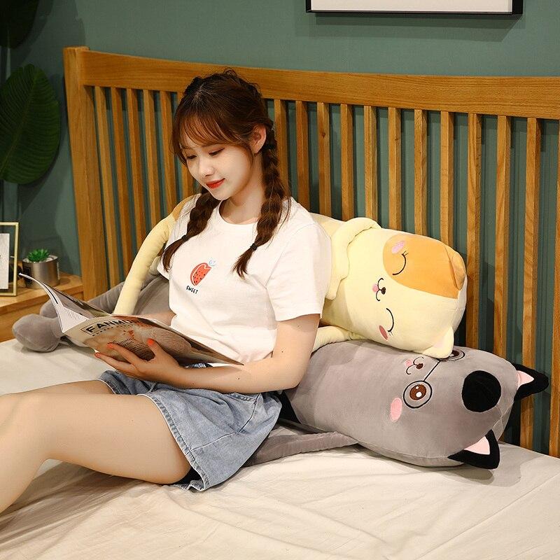 Cute gray and yellow cat plush body pillows, perfect for cuddling and relaxing.  Soft PP cotton filling, machine washable.