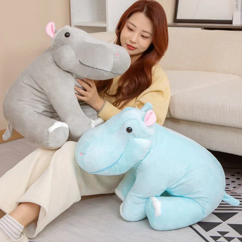 Soft grey & light blue hippo plush toys, filled with PP cotton, hypoallergenic, perfect for snuggling.