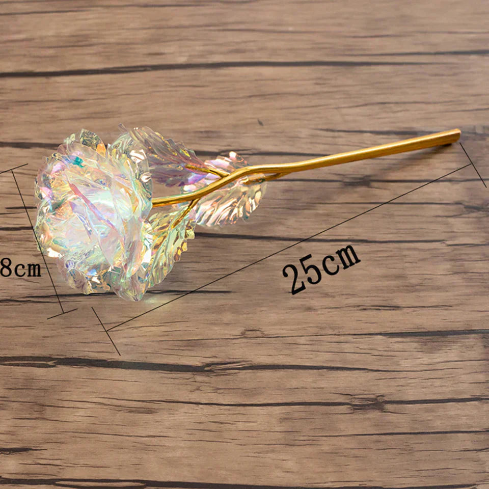 Iridescent galaxy rose with gold-plated stem, 25cm long,  a unique gift.