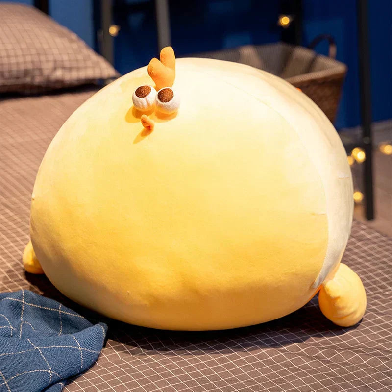 Jaba the Chonky Yellow Chicken plush toy, made of super soft PP cotton, perfect for cuddling.  Available in multiple sizes.