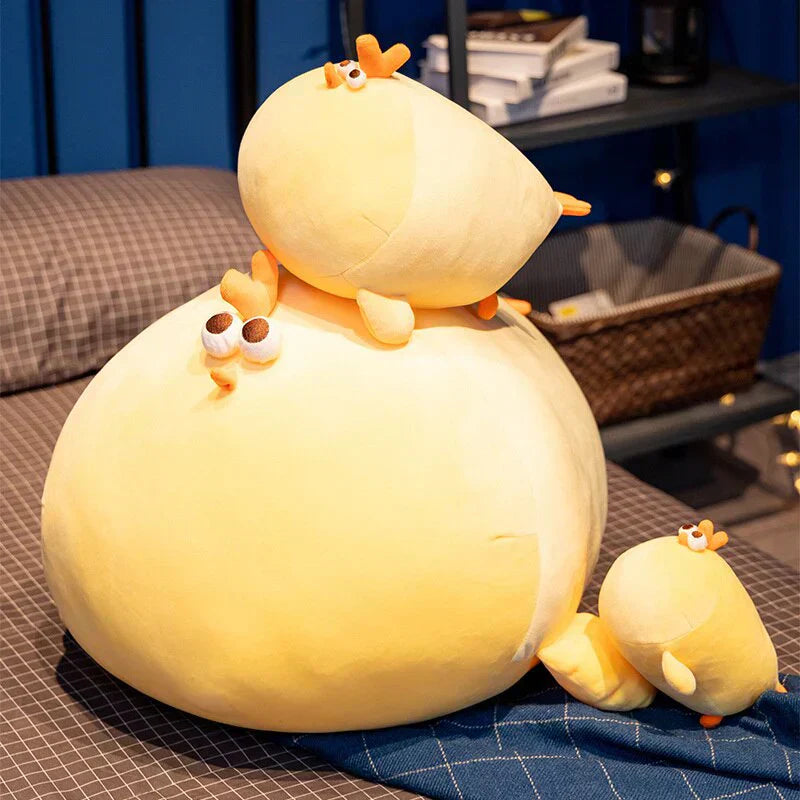 Jaba the Chonky Yellow Chicken plush toy, made of super soft PP cotton, promotes relaxation. Available in multiple sizes.