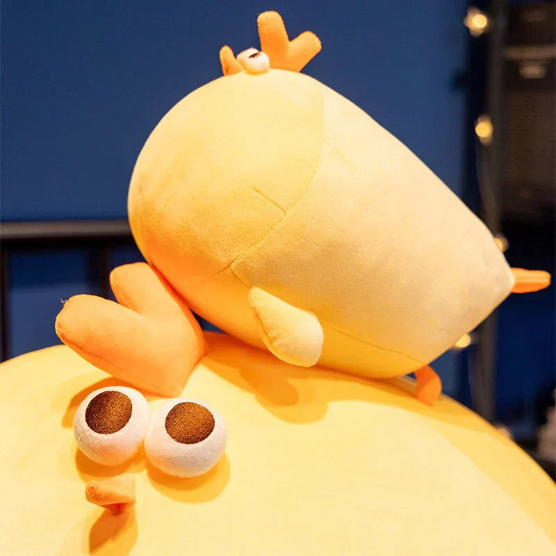 Super soft yellow Jaba chicken plush toy, made with PP cotton, available in five sizes; perfect for cuddling.