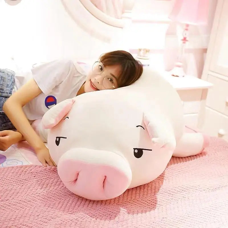Huge 43-inch Jaja plush pig; soft PP cotton, hypoallergenic, great for cuddling & stress relief.