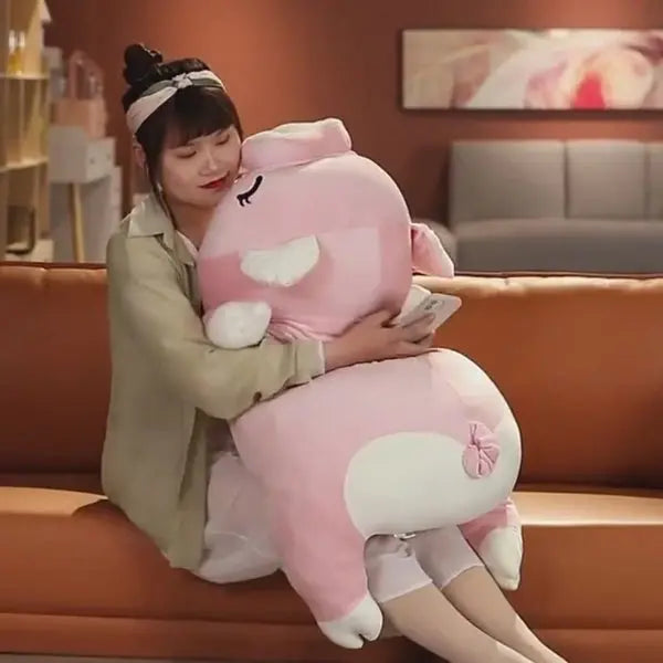 Huge 43" pink Jaja pig plush toy; soft PP cotton, hypoallergenic, huggable, perfect for relaxation.