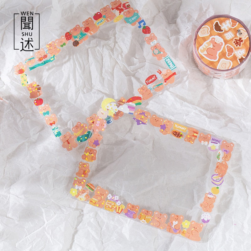 Kawaii bear club sticker tape; 1 roll, 25mm wide, 2mm thick, 3m long masking tape with adorable bear designs.