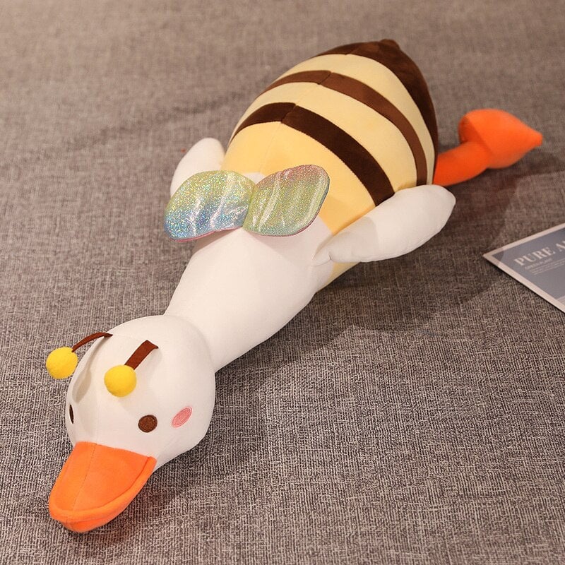 Adorable half bee half swan plush toy with rainbow wings, PP cotton filling, and soft plush material.