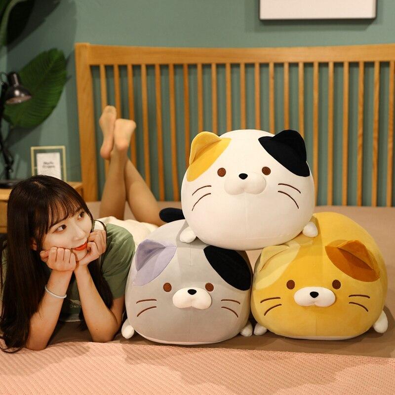 Adorable chubby kawaii cat plushies in grey, white, and orange; soft PP cotton filling; perfect gift.