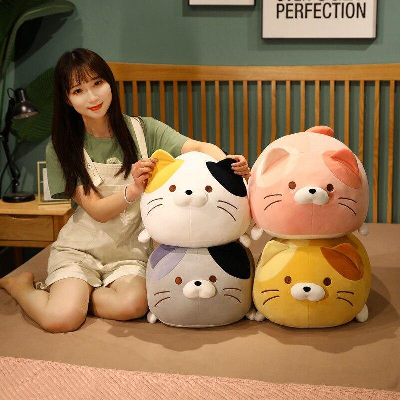 Kawaii chubby cat plushies set; soft, plush, PP cotton filled; grey, yellow, pink; perfect gift.