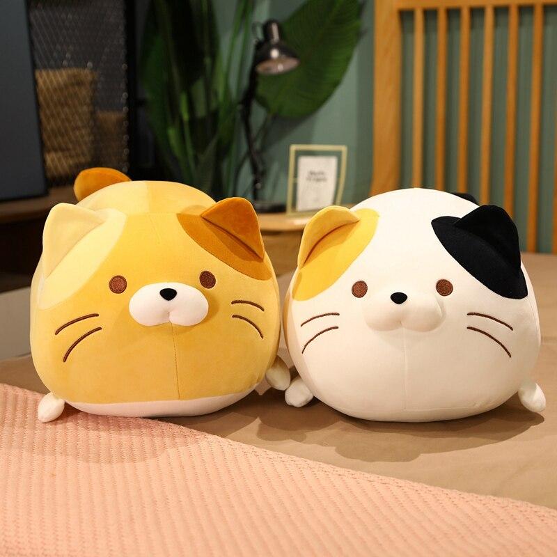 Adorable chubby kawaii cat plushies; yellow & white, soft PP cotton filling, hypoallergenic. Perfect gift!