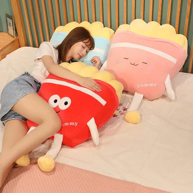 Kawaii french fries plush toy pillows; red & pink, soft PP cotton filling, comfy huggable design.