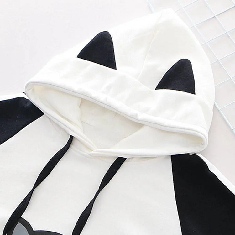 Kawaii kitty paw print hoodie; white & black polyester; long sleeves; hooded; one size fits most.