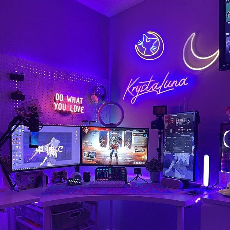 Kawaii anime Luna cat neon sign light; acrylic, LED; 30x30cm; wall or tabletop display; USB powered.