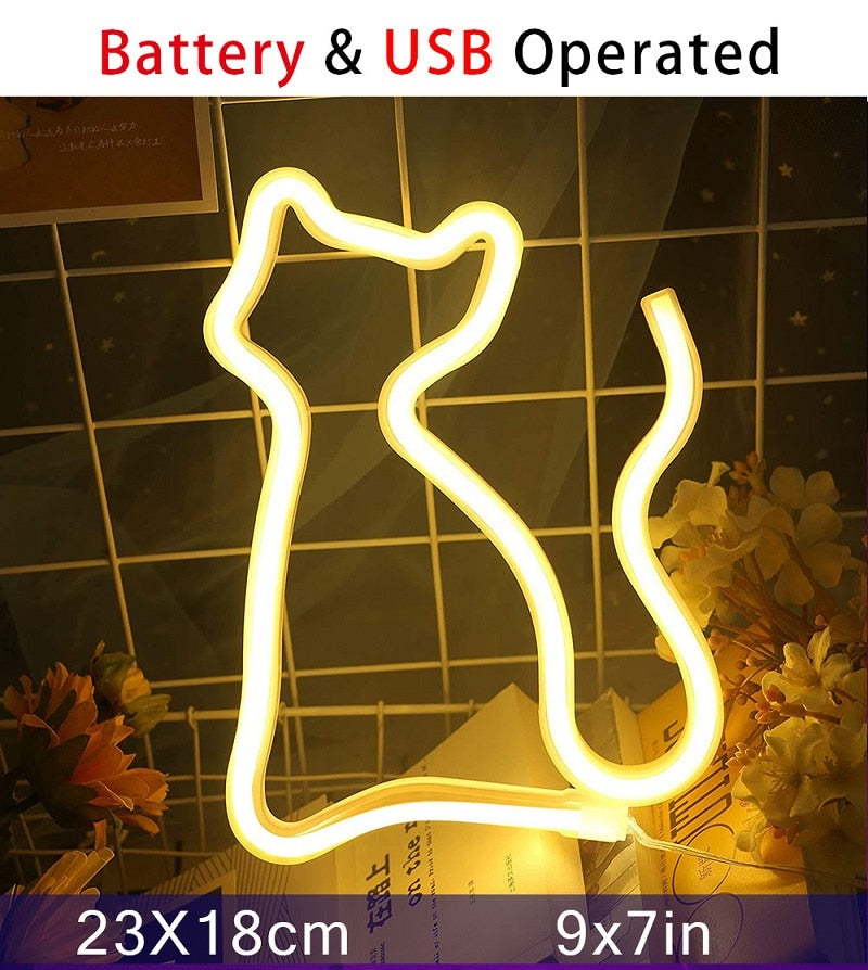 Kawaii neon cat LED sign light; acrylic, USB powered; 23x18cm; wall-mountable or tabletop; anime, moon style.