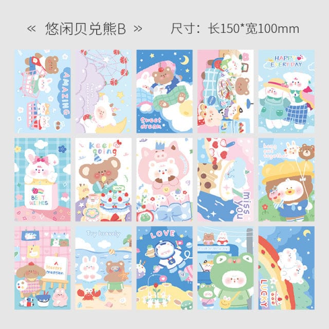 15 kawaii square wall cards; pastel colors; cute animals, fruits, flowers; high-quality paper; 15x10cm.