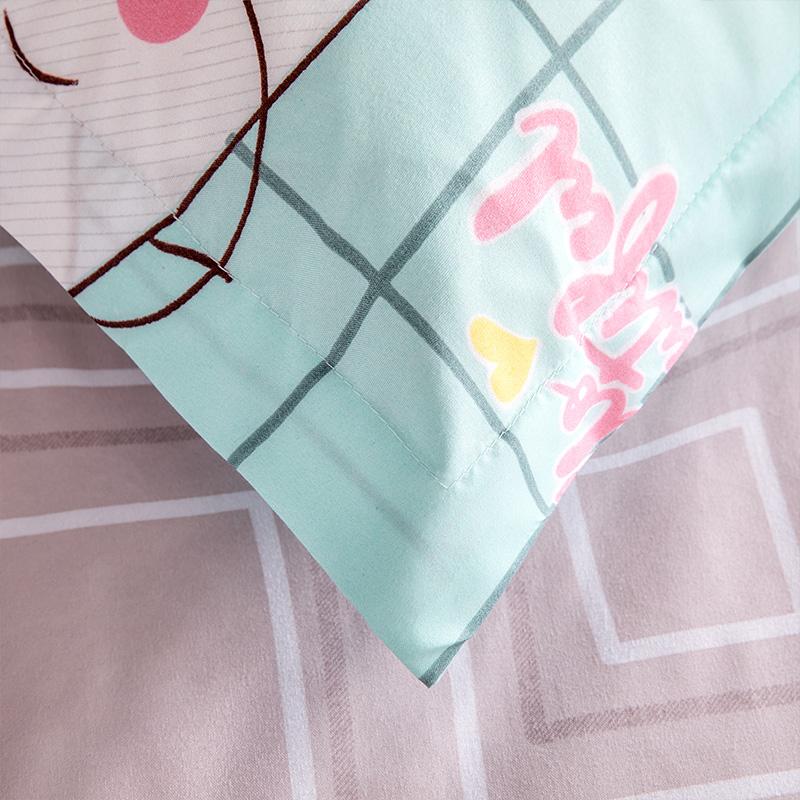 Kawaii pig reversible bedding set; teal & grey microfiber; duvet cover, flat sheet, pillowcases; single, twin XL, full, queen sizes.