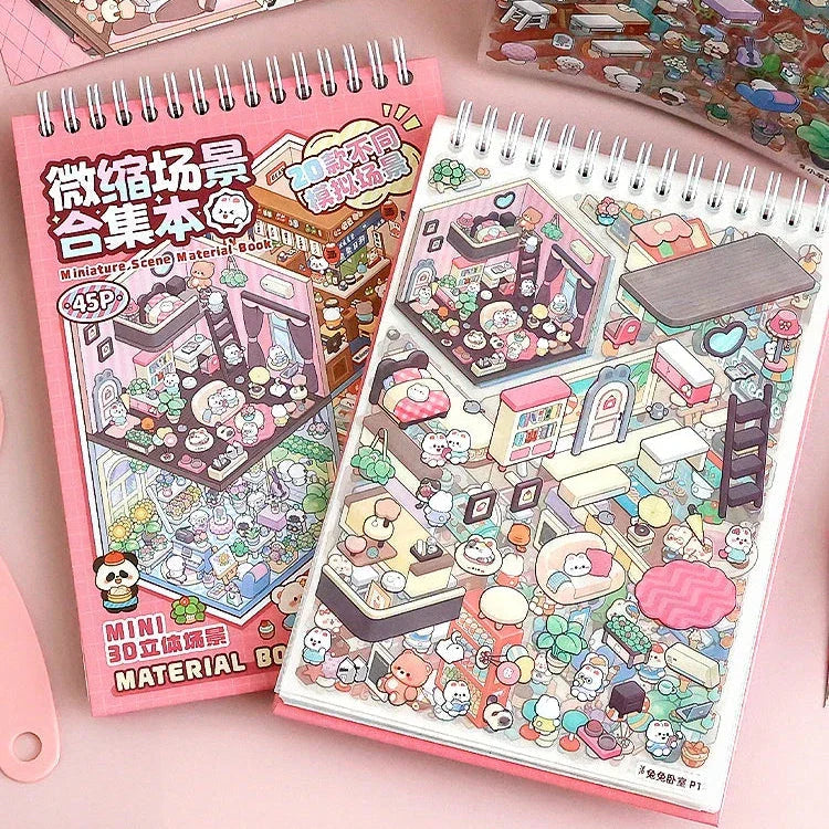 20Pcs Kawaii Families 3D Sticker Scenes Book