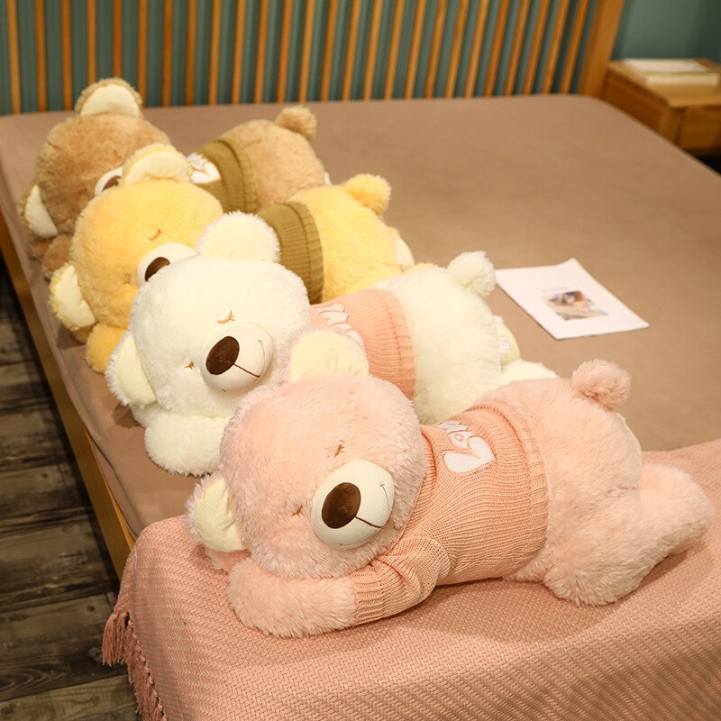 Fluffy Sleeping Brown White Dog Bear Plushie