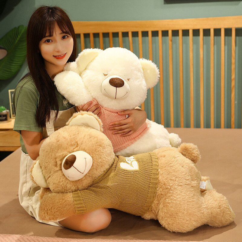 Fluffy Sleeping Brown White Dog Bear Plushie