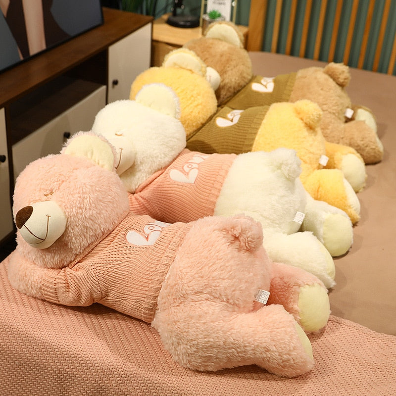 Fluffy Sleeping Brown White Dog Bear Plushie