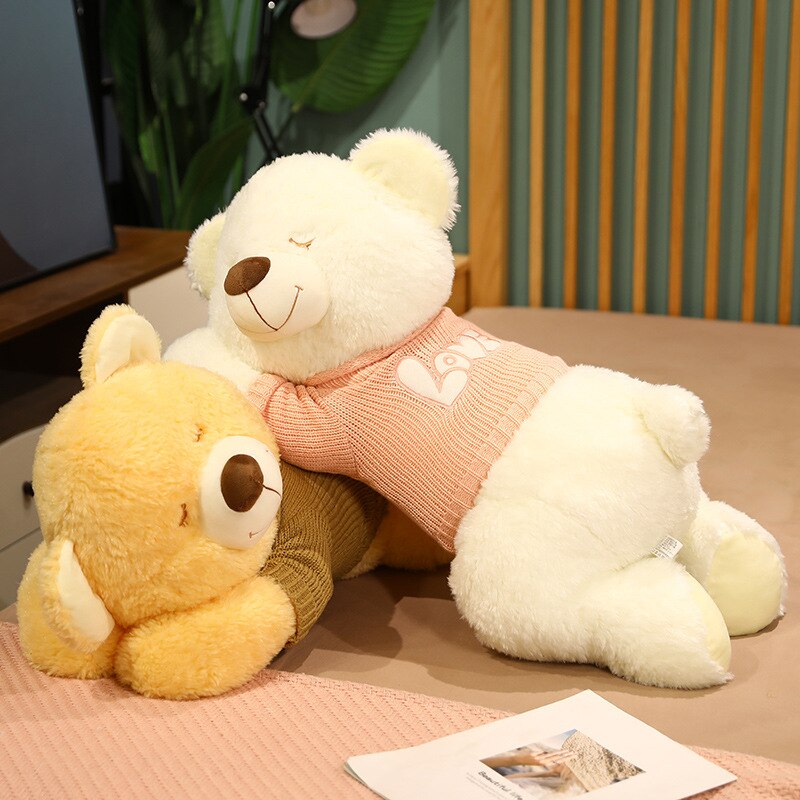 Fluffy Sleeping Brown White Dog Bear Plushie