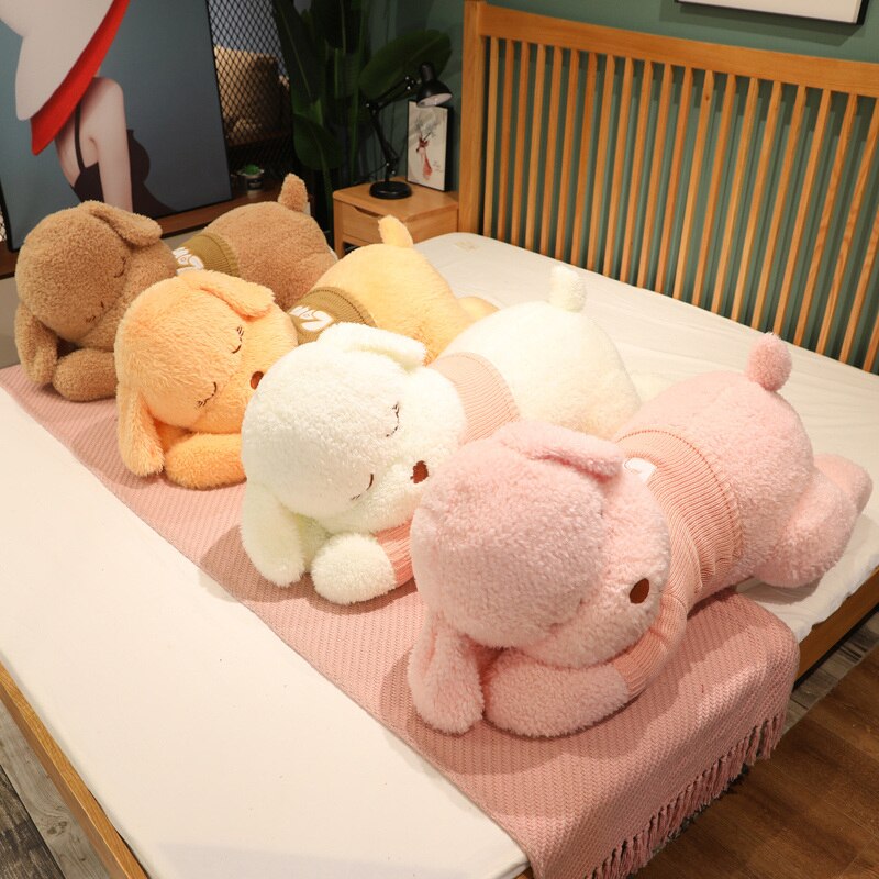 Fluffy Sleeping Brown White Dog Bear Plushie