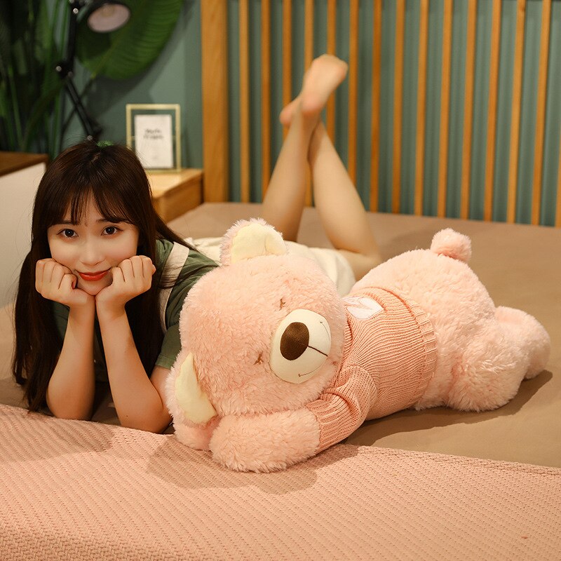 Fluffy Sleeping Brown White Dog Bear Plushie