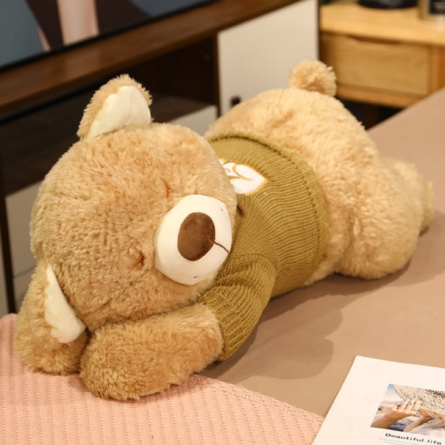 Fluffy Sleeping Brown White Dog Bear Plushie