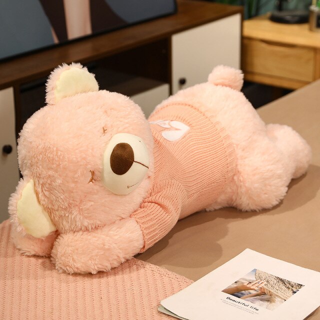 Fluffy Sleeping Brown White Dog Bear Plushie