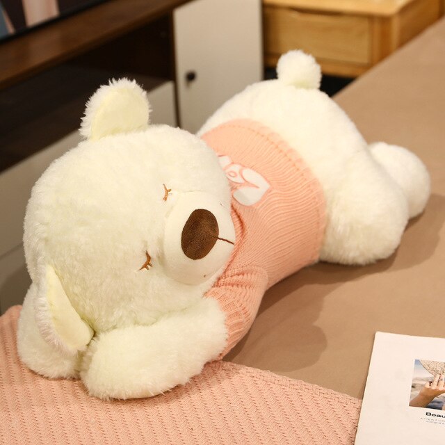 Fluffy Sleeping Brown White Dog Bear Plushie