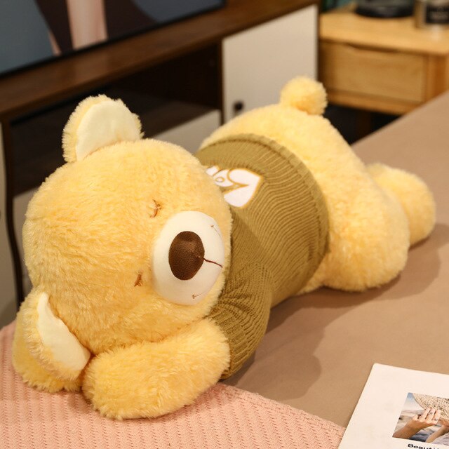 Fluffy Sleeping Brown White Dog Bear Plushie