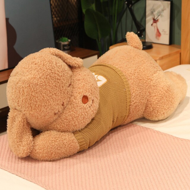 Fluffy Sleeping Brown White Dog Bear Plushie