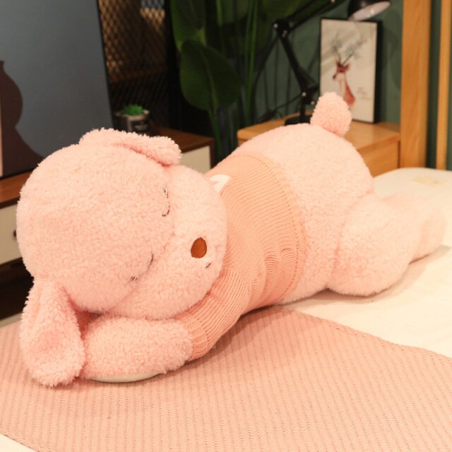 Fluffy Sleeping Brown White Dog Bear Plushie