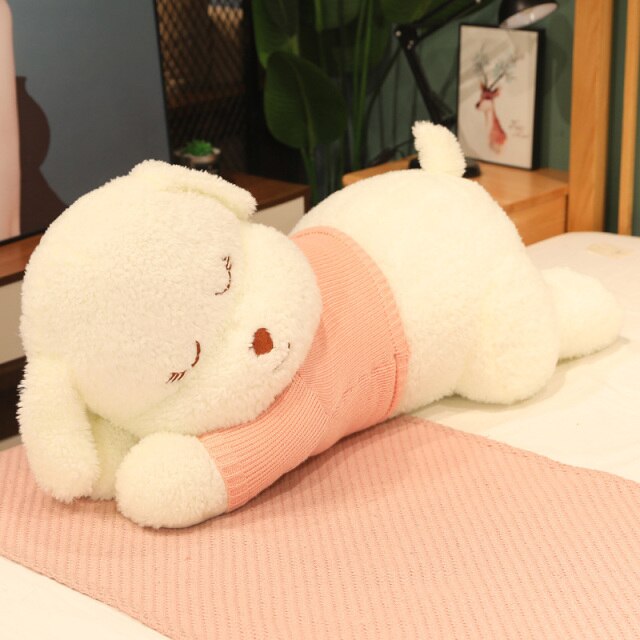 Fluffy Sleeping Brown White Dog Bear Plushie