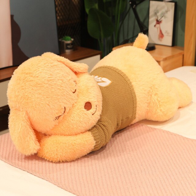 Fluffy Sleeping Brown White Dog Bear Plushie