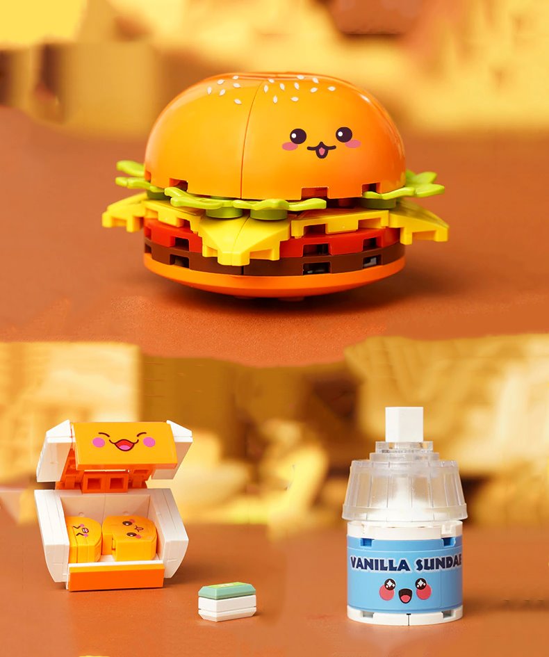 Juicy Burger Meal with Yummy Sweet Dessert Micro Sets
