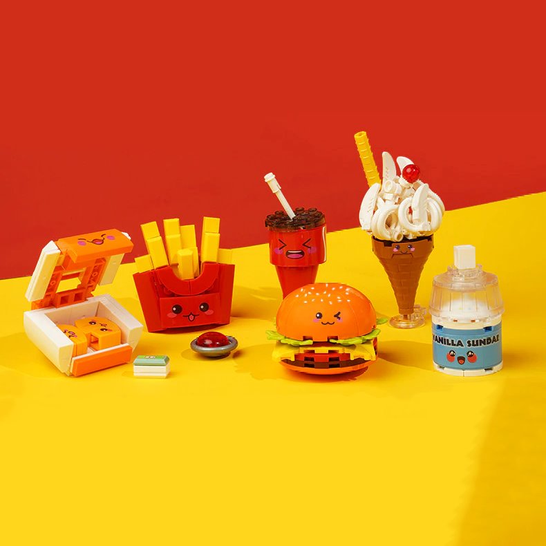 Juicy Burger Meal with Yummy Sweet Dessert Micro Sets