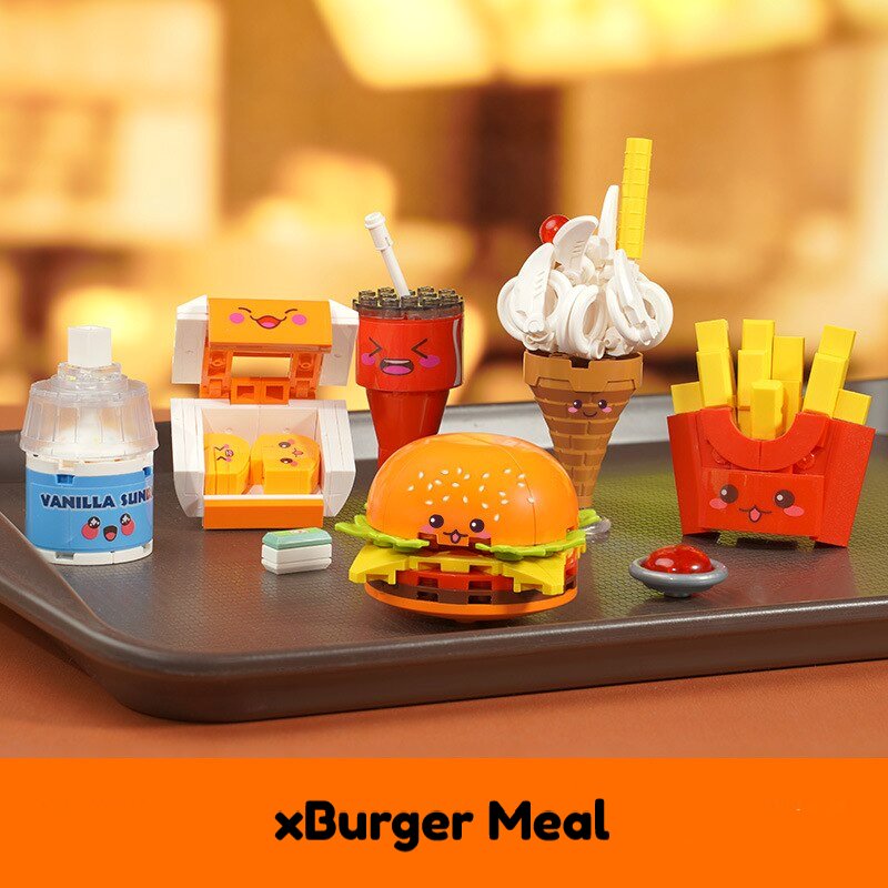 Juicy Burger Meal with Yummy Sweet Dessert Micro Sets