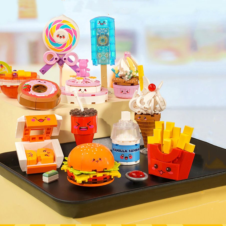 Juicy Burger Meal with Yummy Sweet Dessert Micro Sets