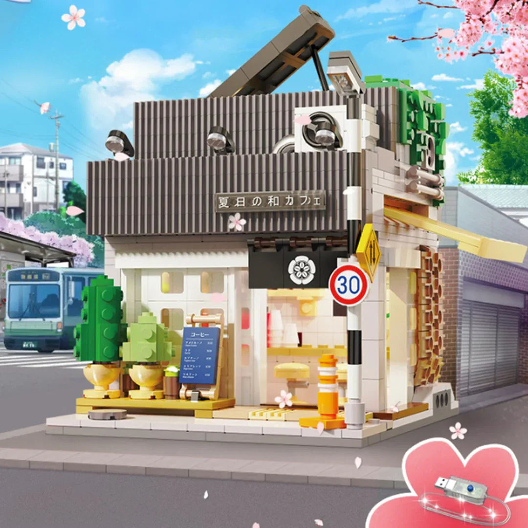 Japanese Coffee Shop Building Block Set with LED Light | 1100+ Pcs