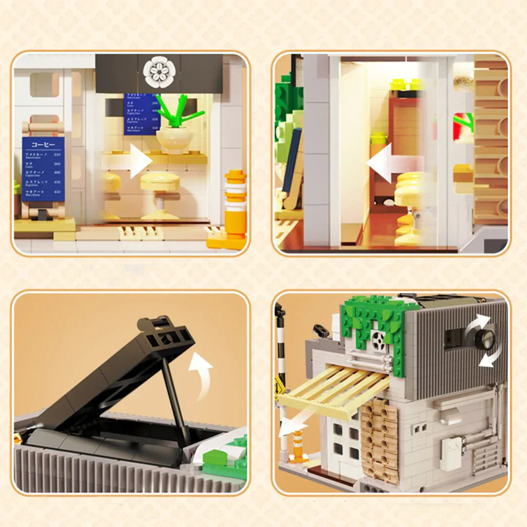Japanese Coffee Shop Building Block Set with LED Light | 1100+ Pcs