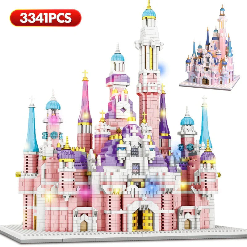 Kawaii Pink Princess Light-Up Palace Castle Nano Block Set | 3300+ Pcs