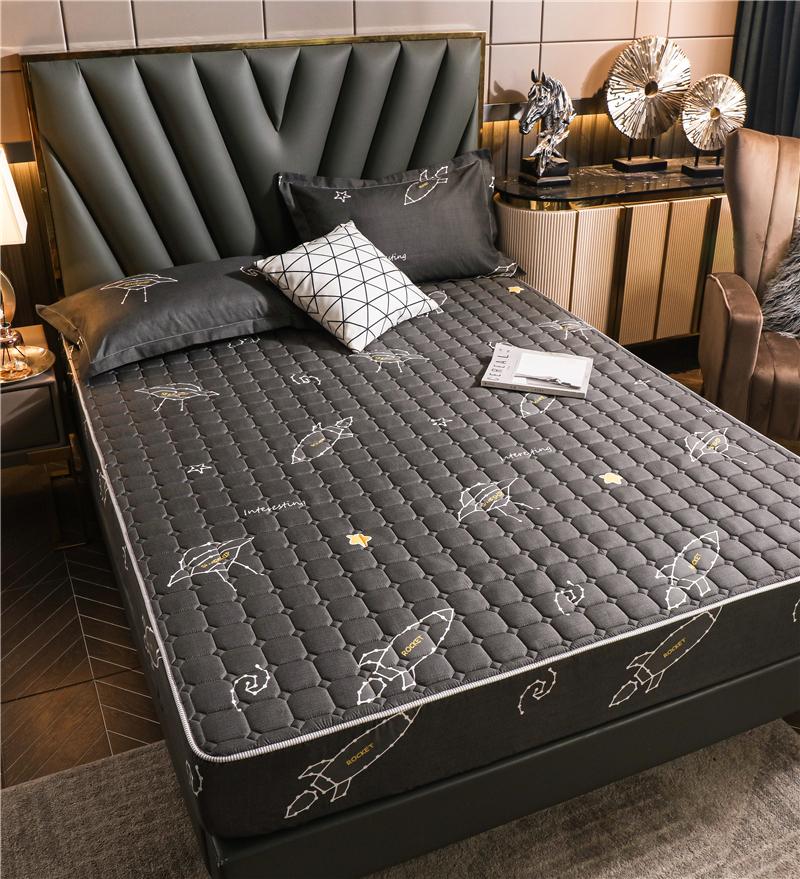 Adorable Black Space Fitted Sheet | Quilted Cotton-Filled - Cute Bedding Sets Toy